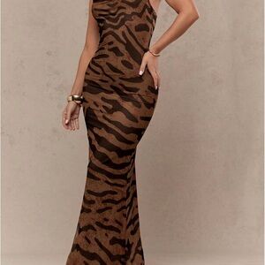 Chic Brown Animal Print Maxi Dress